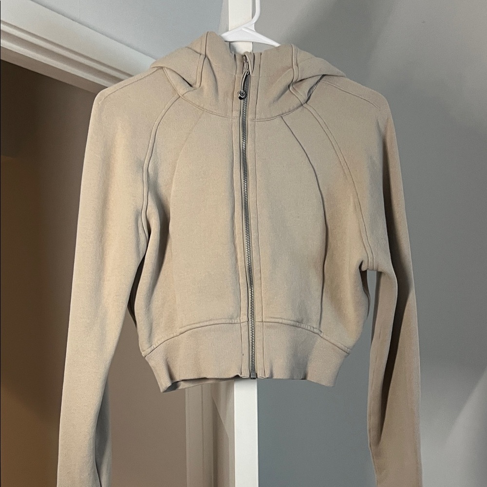 Tan Lululemon Full Zip Cropped Hoodie